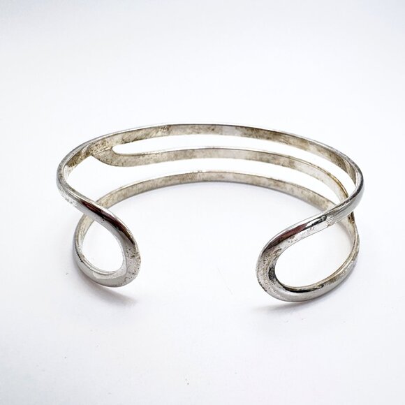 VTG Solid Sterling Silver 925 Abstract Open Cuff Bracelet Size 2.5" Length - Picture 2 of 10